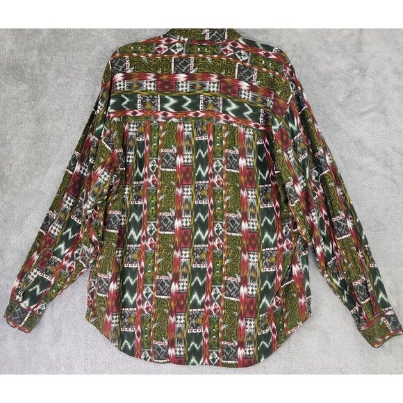 Trader Bay Shirt Mens Medium Southwestern Button Up Long Sleeve 90s Vintage - Picture 2 of 10